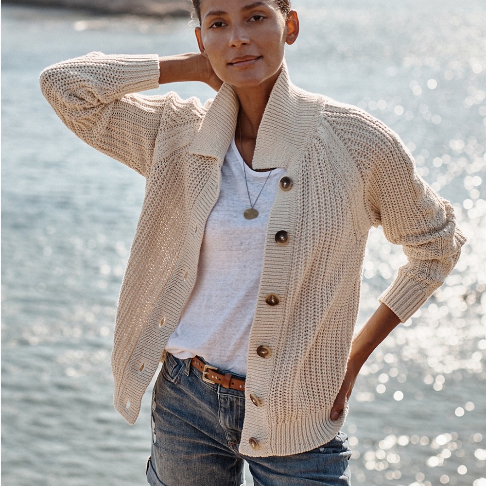 Garnet Hill Cream Chunky Knit Button-Front Cardigan